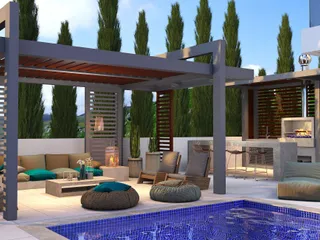 Комплекс двухэтажных вилл с бассейнами и садами рядом с пляжем, Героскипу, Пафос, Кипр