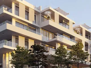 Малоэтажный жилой комплекс с бассейном и тренажёрным залом, с видом на море и город, Пантеа, Лимассол, Кипр