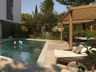 Новый жилой комплекс с бассейном и садами в 700 метрах от пляжа, Гермасойя, Кипр