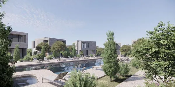 Новый закрытый комплекс вилл с бассейном и садами в 250 метрах от пляжа, Героскипу, Кипр