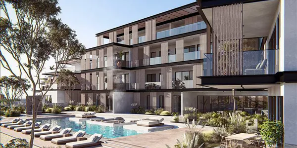 Новый жилой комплекс с прямым выходом на пляж, бассейном и садами, Протарас, Кипр