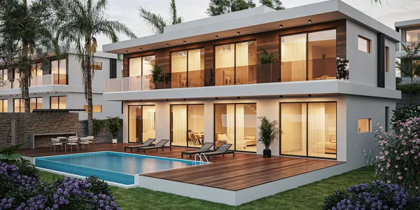 Современный жилой комплекс вилл с бассейнами и парковками в Пейе, Пафос, Кипр