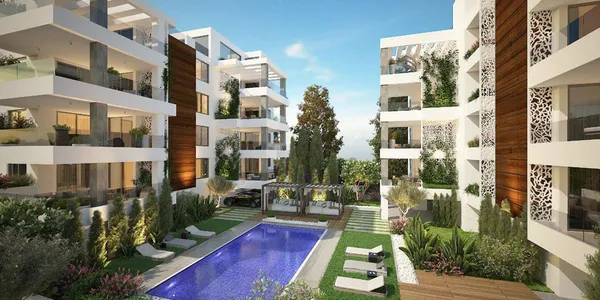 Закрытый жилой комплекс с бассейном и зеленой зоной в престижном районе Пафоса, Кипр