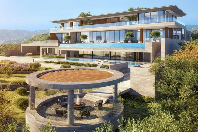 Виллы с садами, террасами и бассейнами, с видом на море, в живописном городке Агиос Тихонас, Лимассол, Кипр