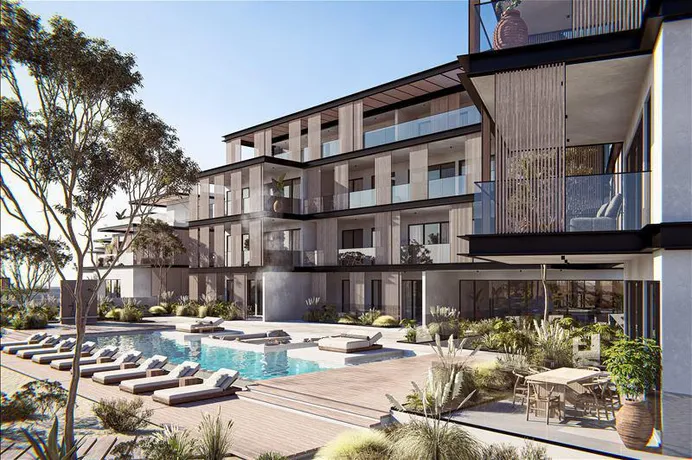 Новый жилой комплекс с прямым выходом на пляж, бассейном и садами, Протарас, Кипр